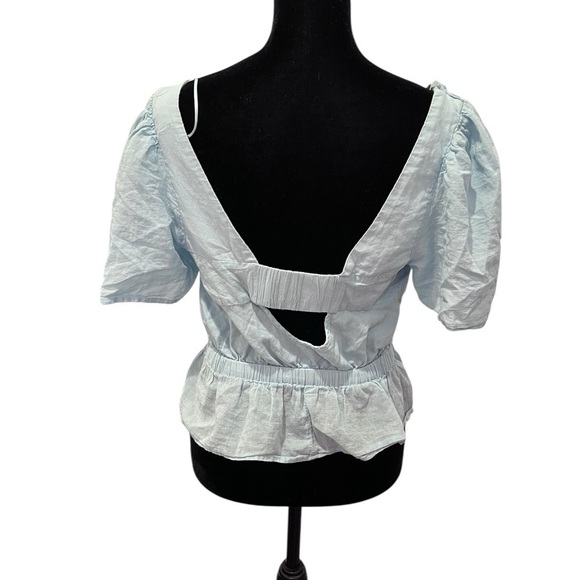 Y2K 7 For all Mankind Light Blue Button Up Off Shoulder Milkmaid Coquette Top XS - Picture 2 of 10